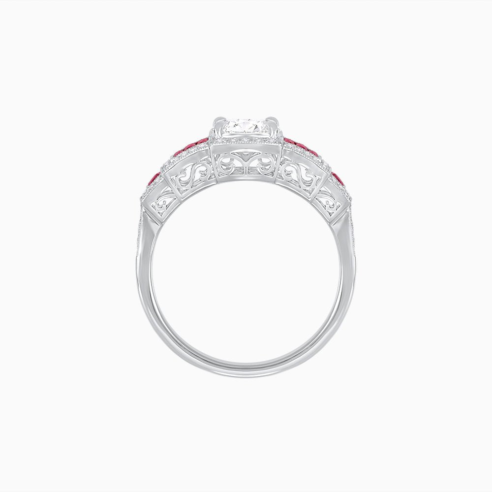 Art Deco Inspired Round Stepped Halo Gemstone & Diamond Ring - Shahin Jewelry