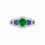 Load image into Gallery viewer, Art Deco Inspired Round Stepped Halo Gemstone &amp; Diamond Ring - Shahin Jewelry