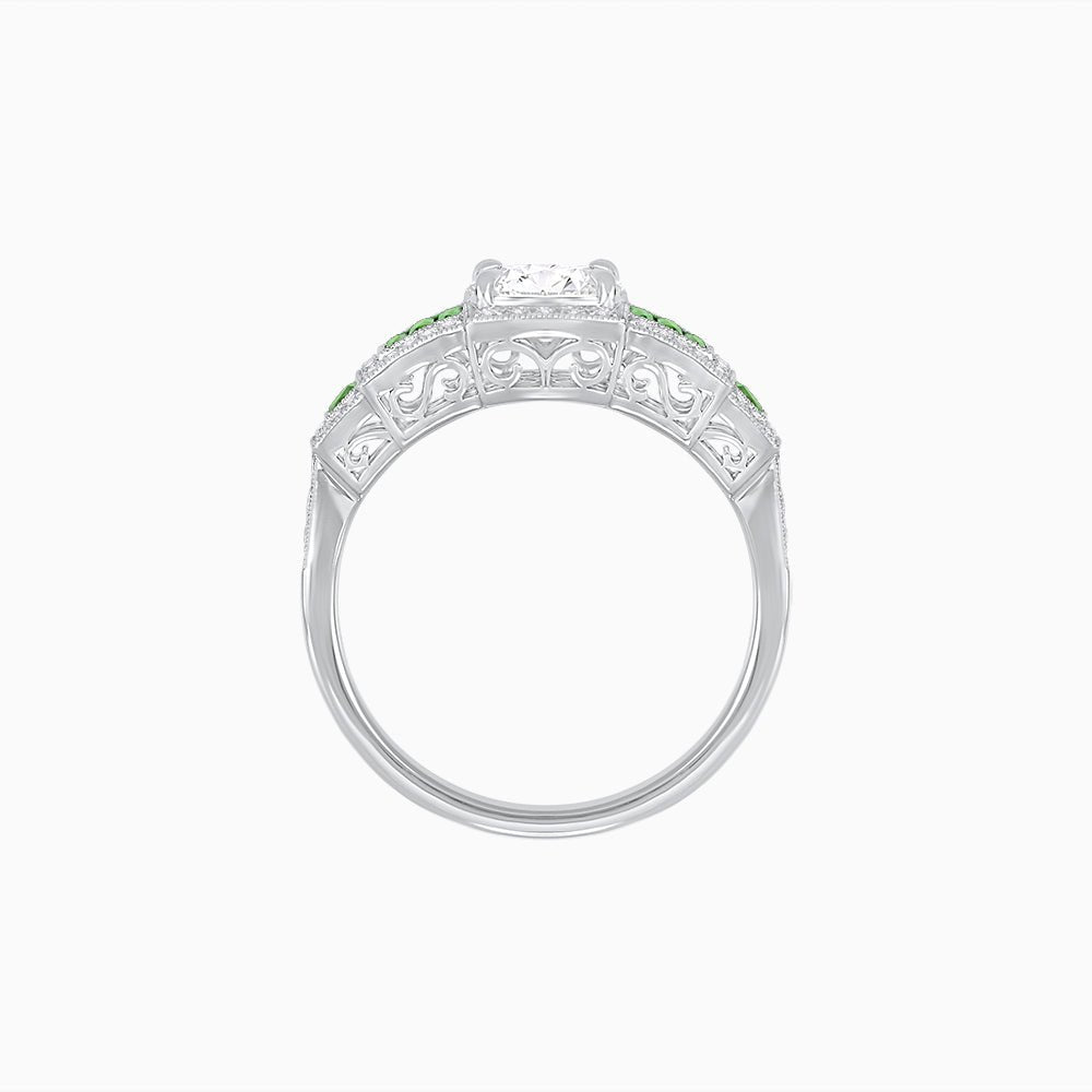 Art Deco Inspired Round Stepped Halo Gemstone & Diamond Ring - Shahin Jewelry