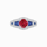 Load image into Gallery viewer, Art Deco Inspired Round Stepped Halo Gemstone &amp; Diamond Ring - Shahin Jewelry