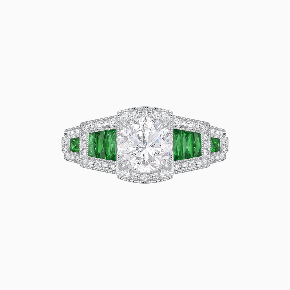 Art Deco Inspired Round Stepped Halo Gemstone & Diamond Ring - Shahin Jewelry