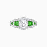 Load image into Gallery viewer, Art Deco Inspired Round Stepped Halo Gemstone &amp; Diamond Ring - Shahin Jewelry