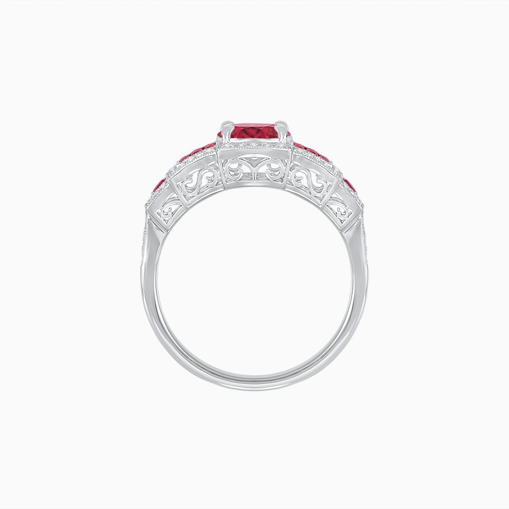 Art Deco Inspired Round Stepped Halo Gemstone & Diamond Ring - Shahin Jewelry