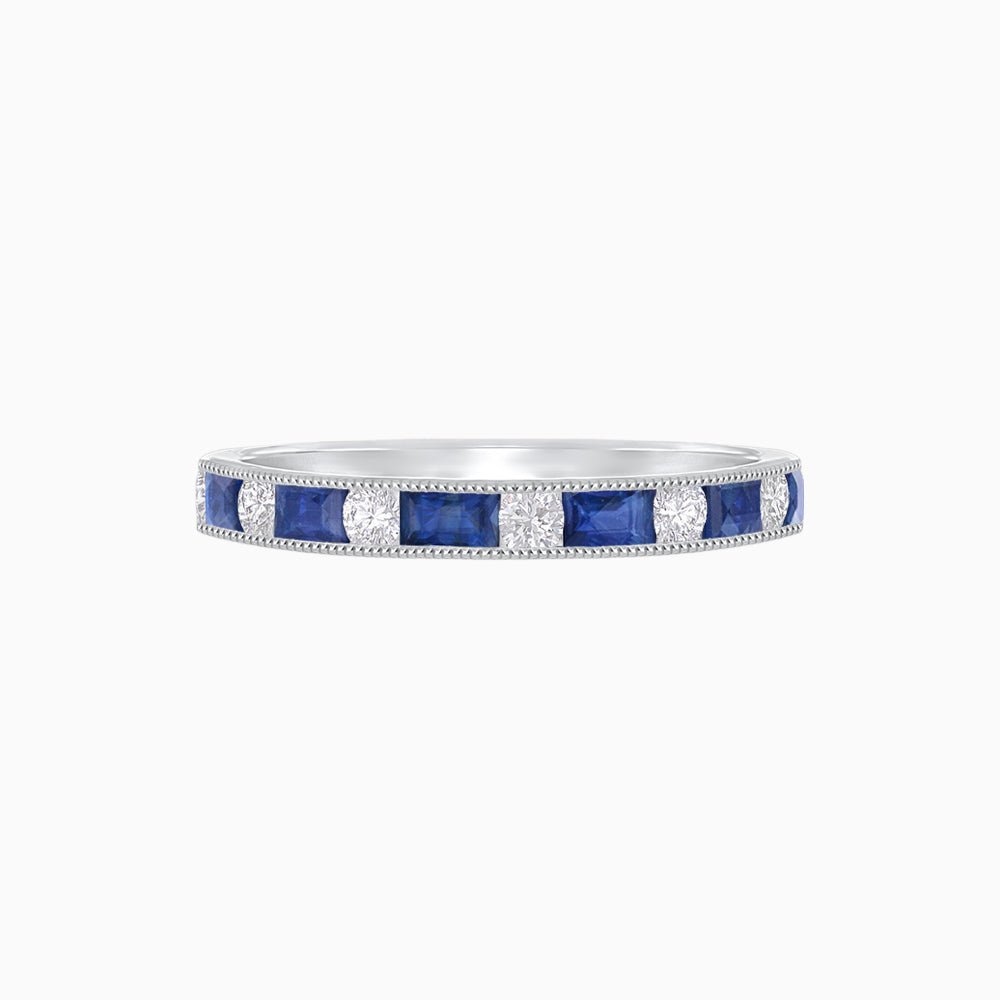 Art Deco Inspired Sapphire And Diamond Half Eternity Band - Shahin Jewelry