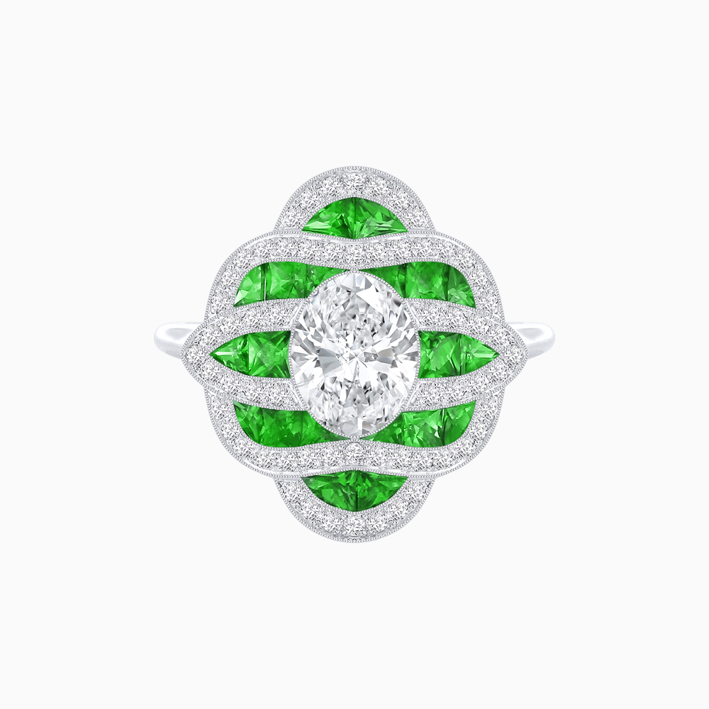Art Deco Inspired Sea Wave Convertible Oval Ring and Pendant - Shahin Jewelry