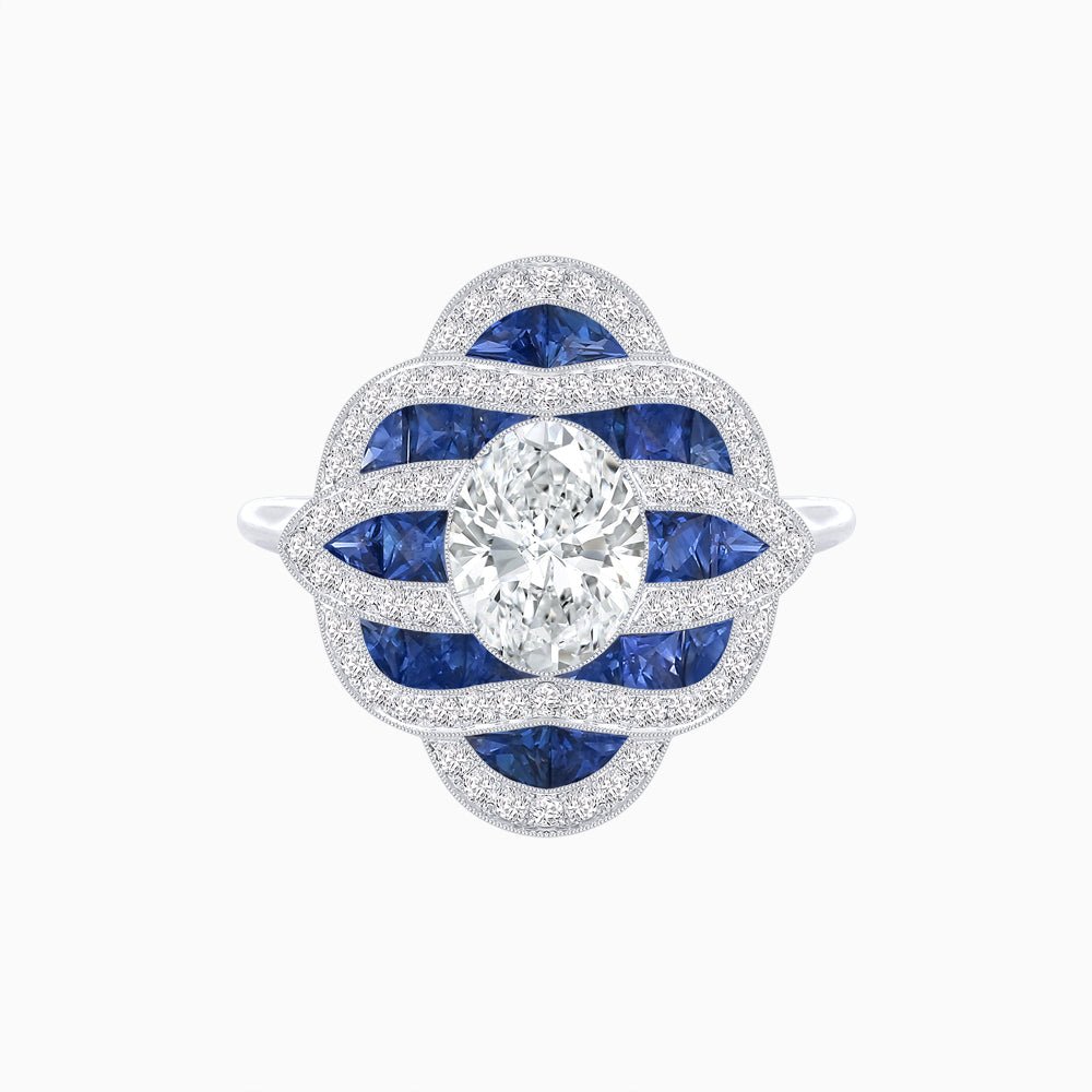 Art Deco Inspired Sea Wave Convertible Oval Ring and Pendant - Shahin Jewelry