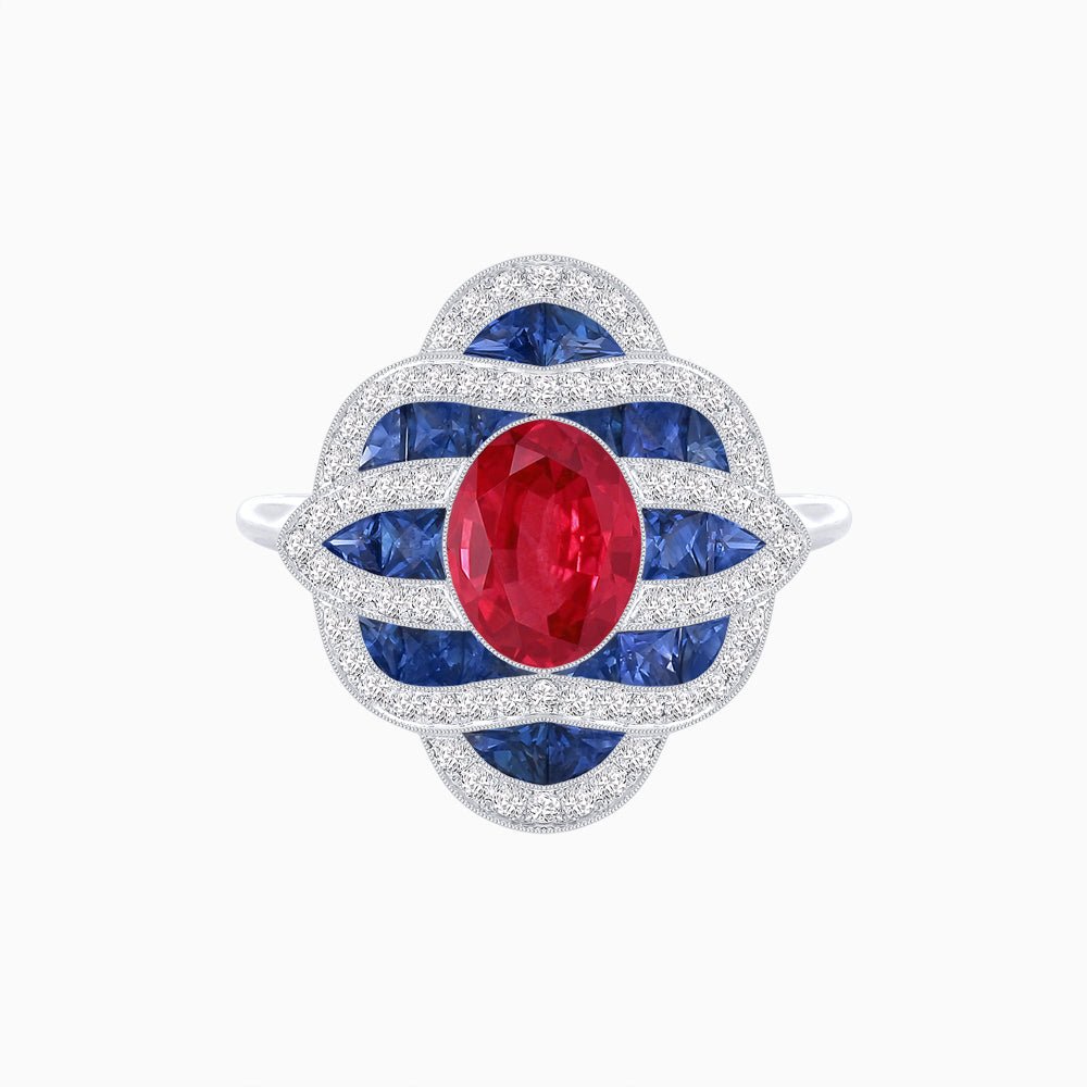 Art Deco Inspired Sea Wave Convertible Oval Ring and Pendant - Shahin Jewelry