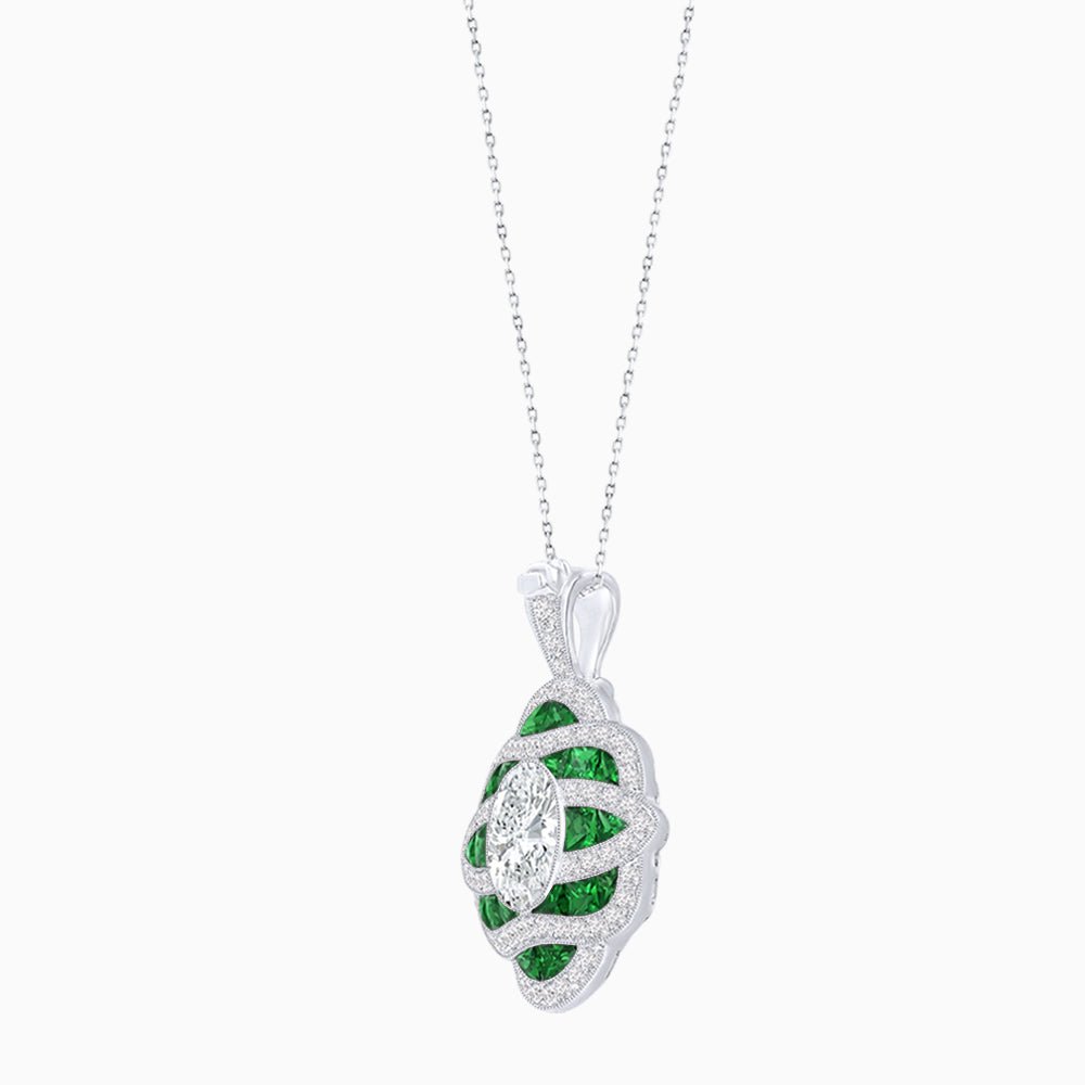 Art Deco Inspired Sea Wave Convertible Oval Ring and Pendant - Shahin Jewelry