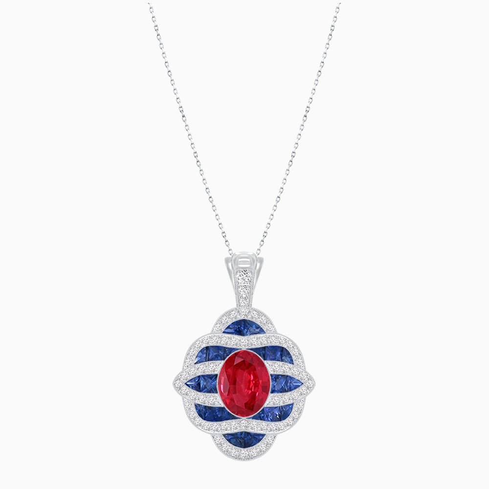 Art Deco Inspired Sea Wave Convertible Oval Ring and Pendant - Shahin Jewelry
