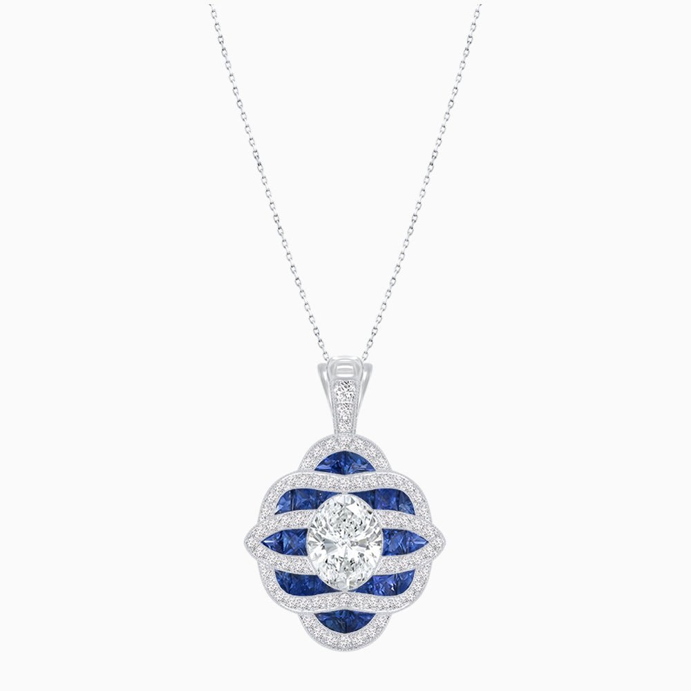 Art Deco Inspired Sea Wave Convertible Oval Ring and Pendant - Shahin Jewelry