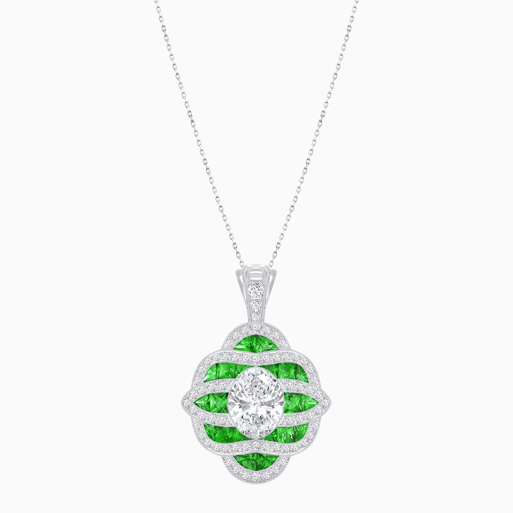 Art Deco Inspired Sea Wave Convertible Oval Ring and Pendant - Shahin Jewelry
