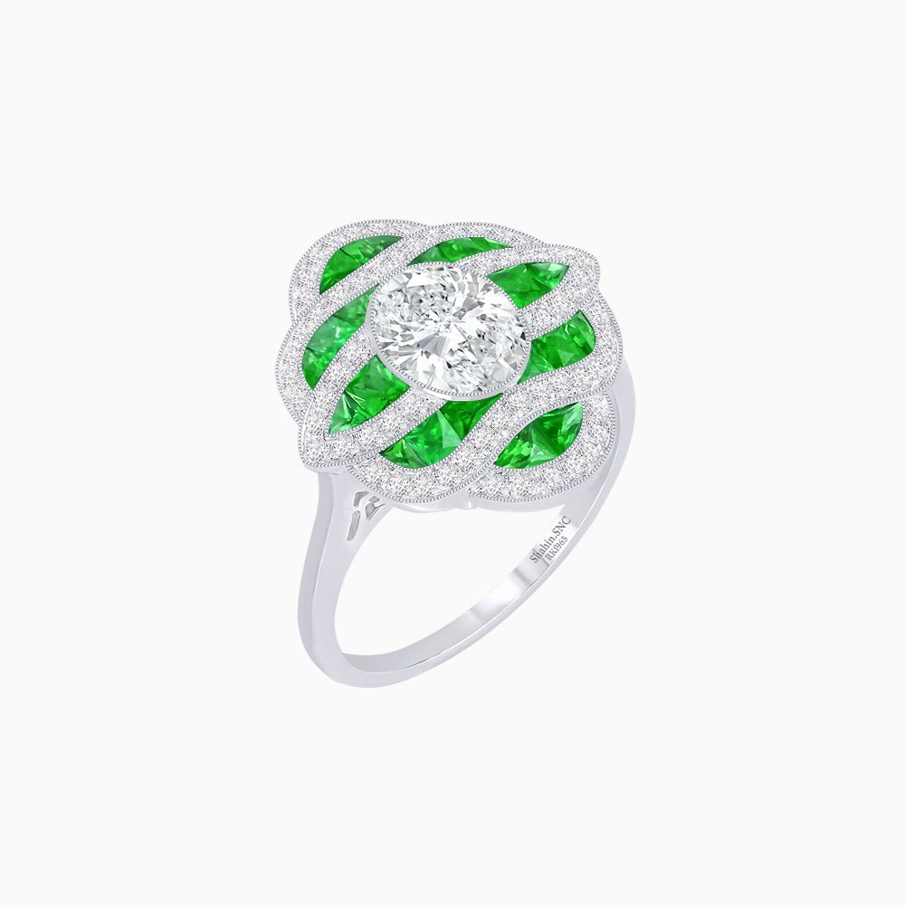 Art Deco Inspired Sea Wave Convertible Oval Ring and Pendant - Shahin Jewelry