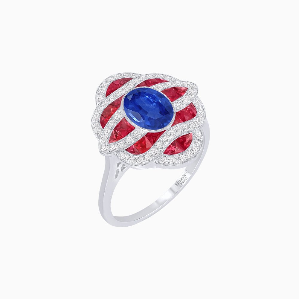 Art Deco Inspired Sea Wave Convertible Oval Ring and Pendant - Shahin Jewelry