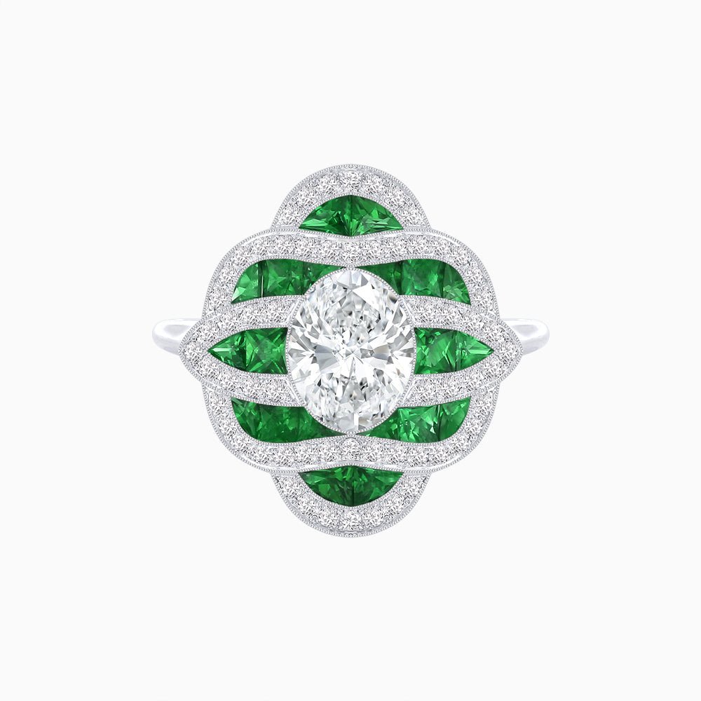 Art Deco Inspired Sea Wave Convertible Oval Ring and Pendant - Shahin Jewelry