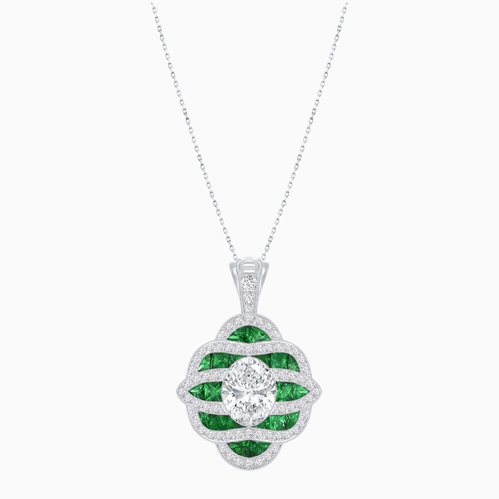 Art Deco Inspired Sea Wave Convertible Oval Ring and Pendant - Shahin Jewelry