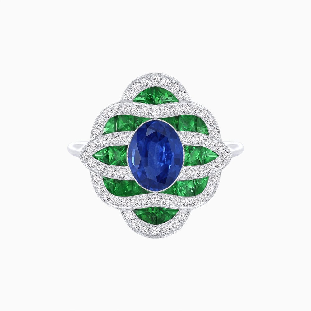Art Deco Inspired Sea Wave Convertible Oval Ring and Pendant - Shahin Jewelry