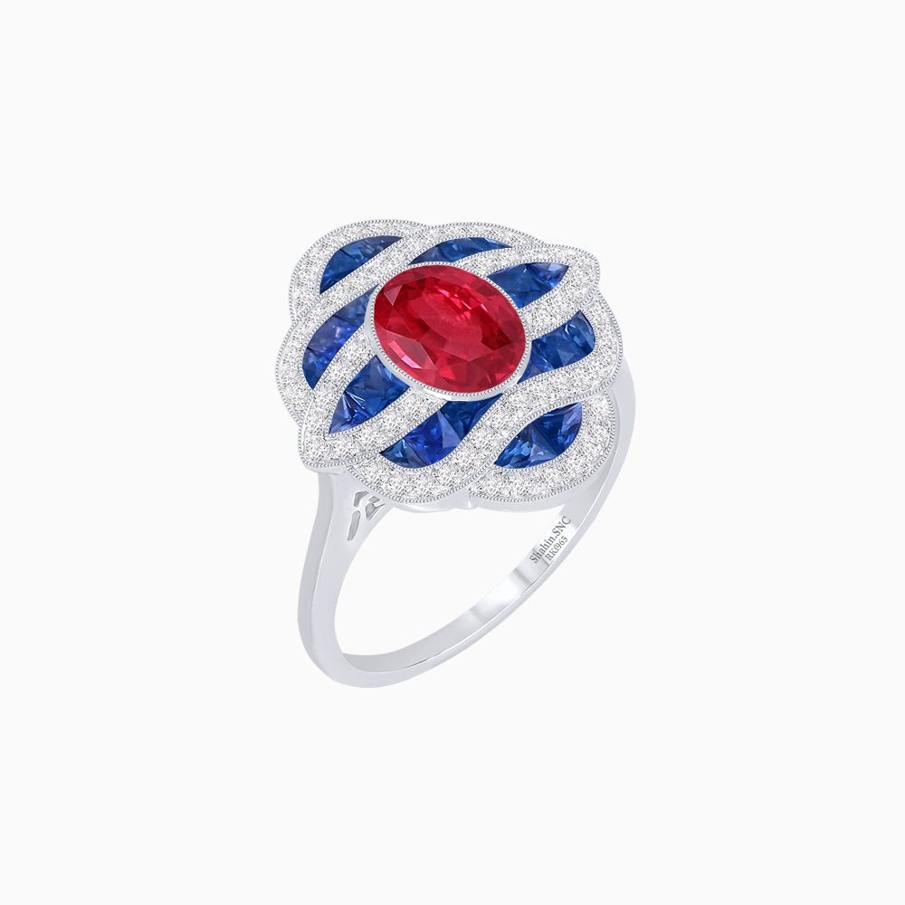 Art Deco Inspired Sea Wave Convertible Oval Ring and Pendant - Shahin Jewelry