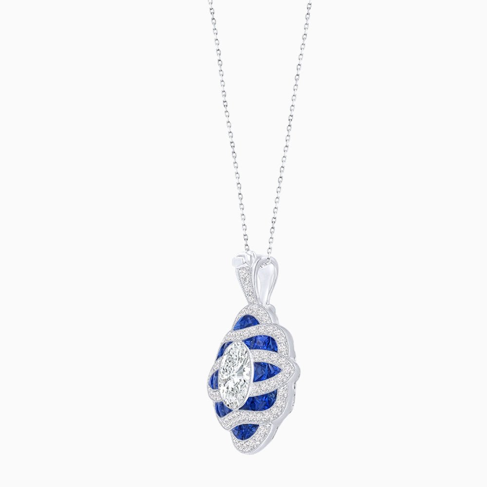 Art Deco Inspired Sea Wave Convertible Oval Ring and Pendant - Shahin Jewelry