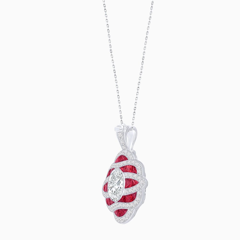 Art Deco Inspired Sea Wave Convertible Oval Ring and Pendant - Shahin Jewelry