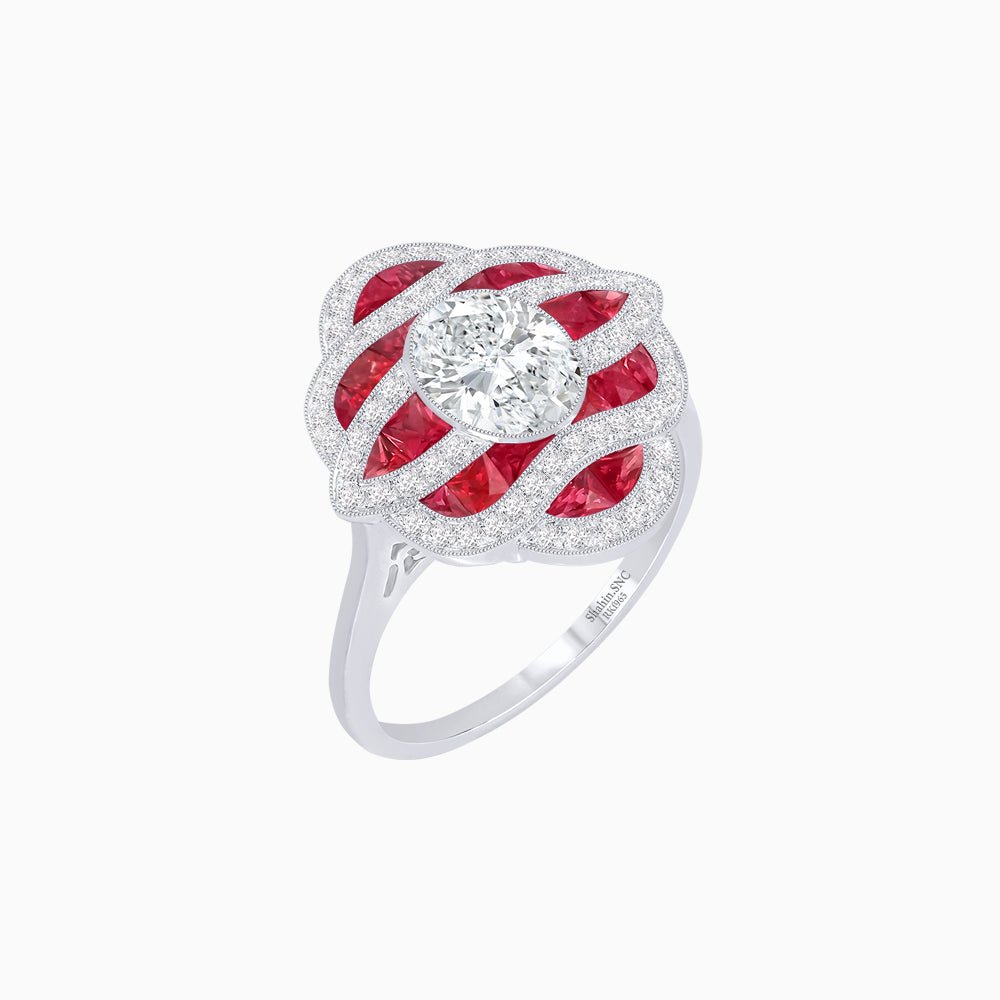 Art Deco Inspired Sea Wave Convertible Oval Ring and Pendant - Shahin Jewelry