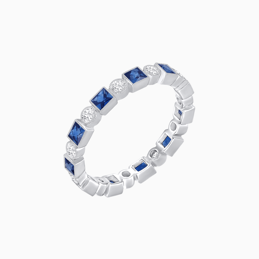 Art Deco Inspired Square Gemstone & Diamond Stackable Full Eternity Band - Shahin Jewelry