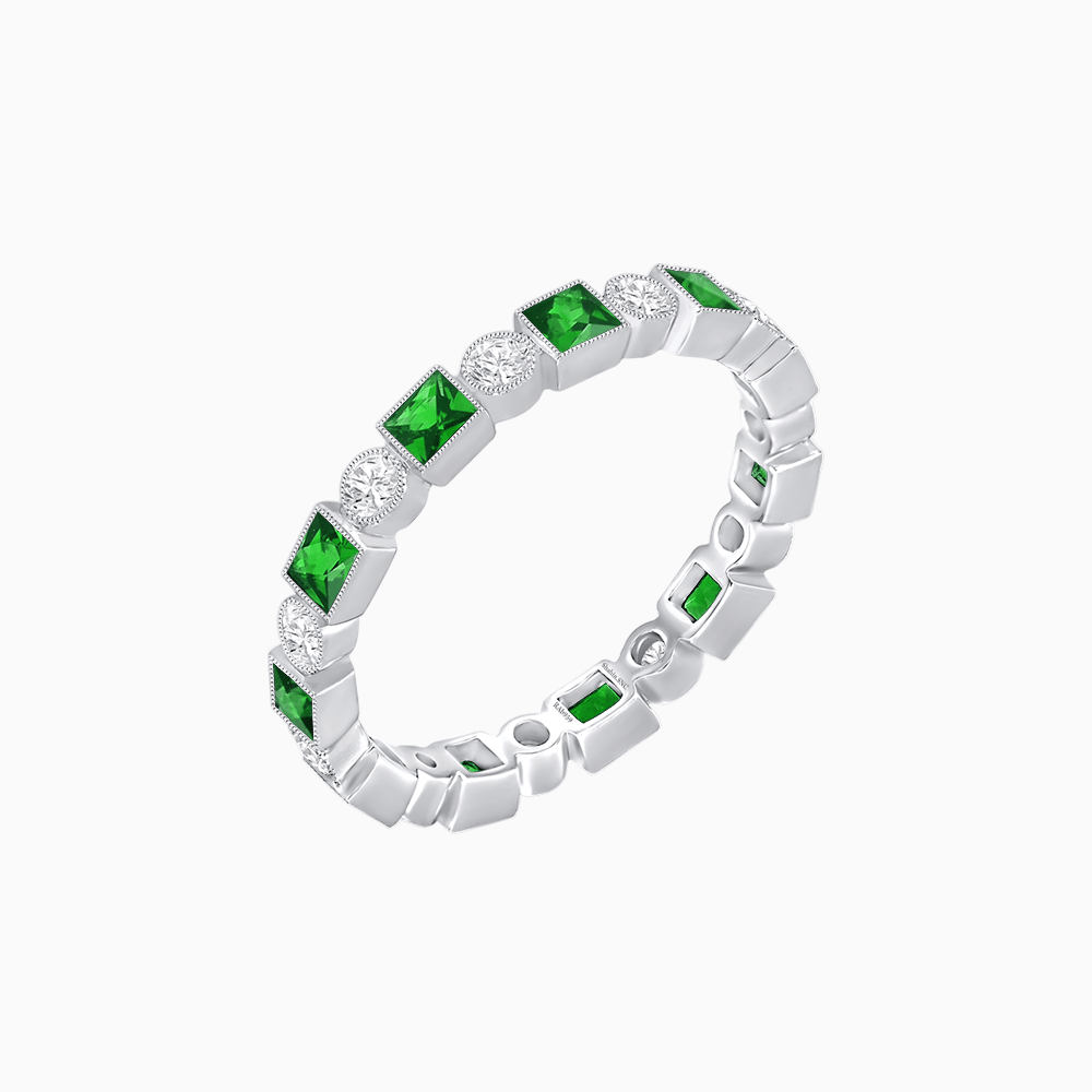 Art Deco Inspired Square Gemstone & Diamond Stackable Full Eternity Band - Shahin Jewelry