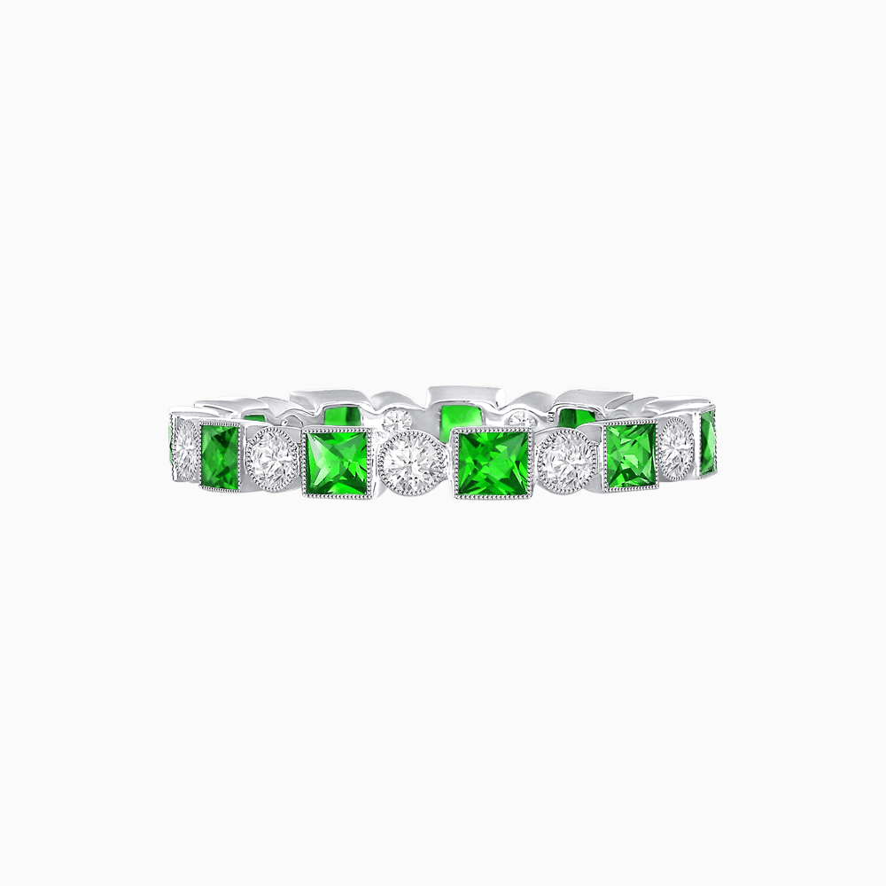 Art Deco Inspired Square Gemstone & Diamond Stackable Full Eternity Band - Shahin Jewelry