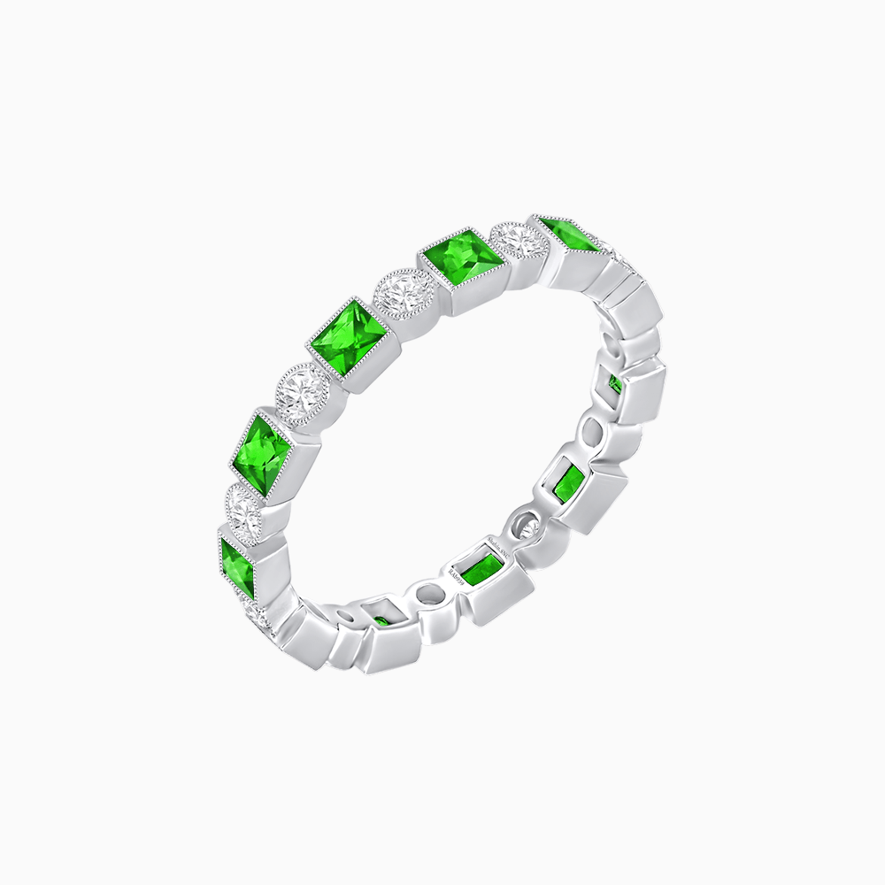 Art Deco Inspired Square Gemstone & Diamond Stackable Full Eternity Band - Shahin Jewelry