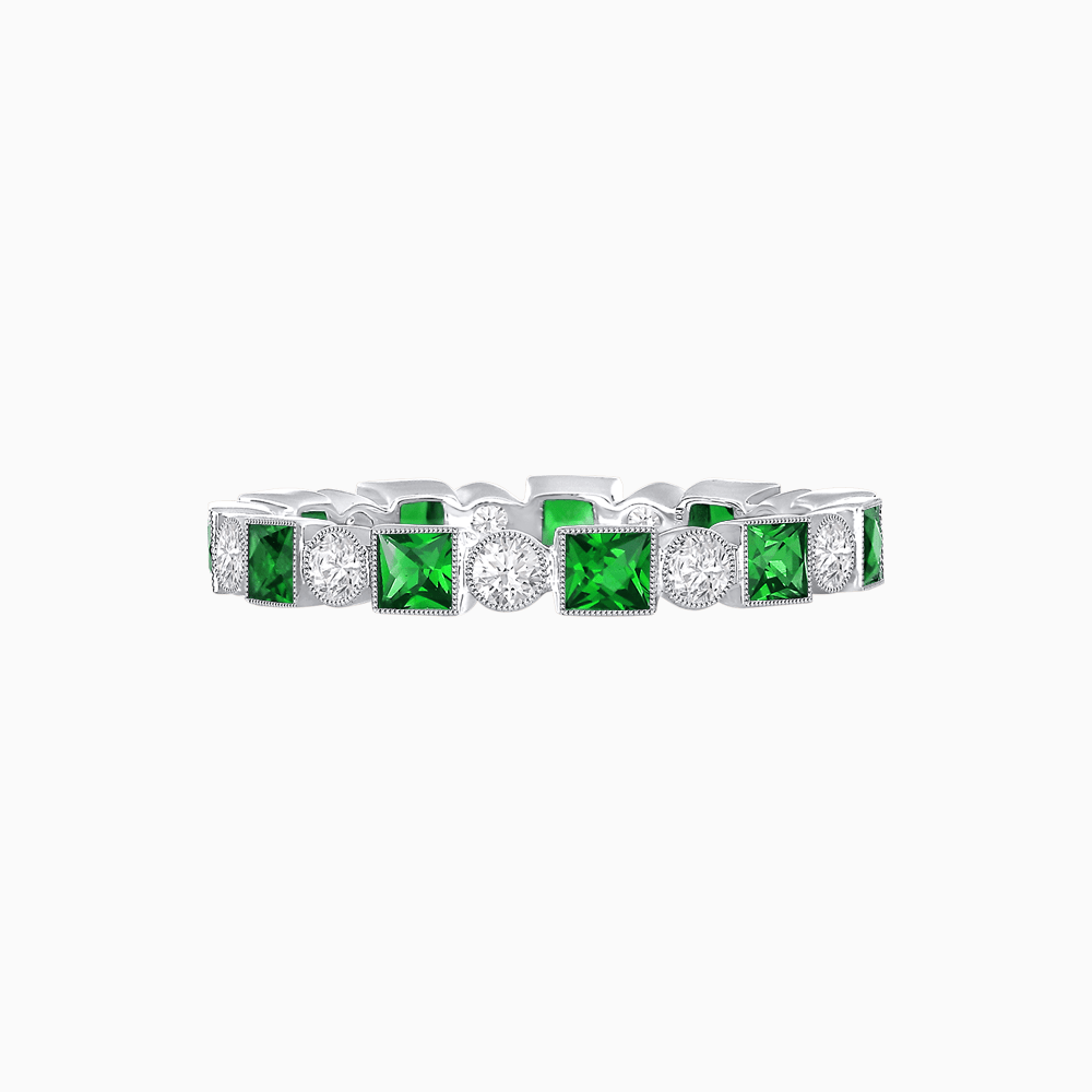 Art Deco Inspired Square Gemstone & Diamond Stackable Full Eternity Band - Shahin Jewelry