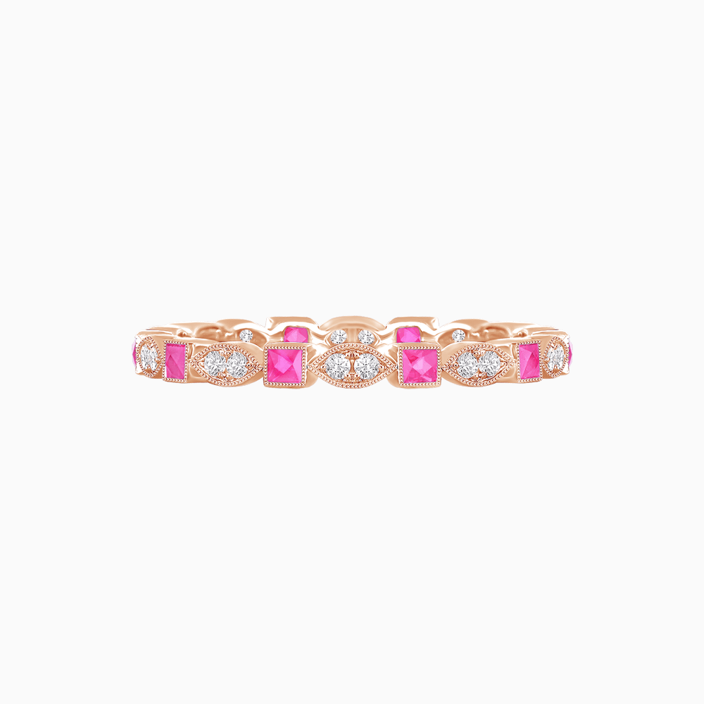 Art Deco Inspired Stackable Full Eternity Band with Geometric Gemstones - Shahin Jewelry