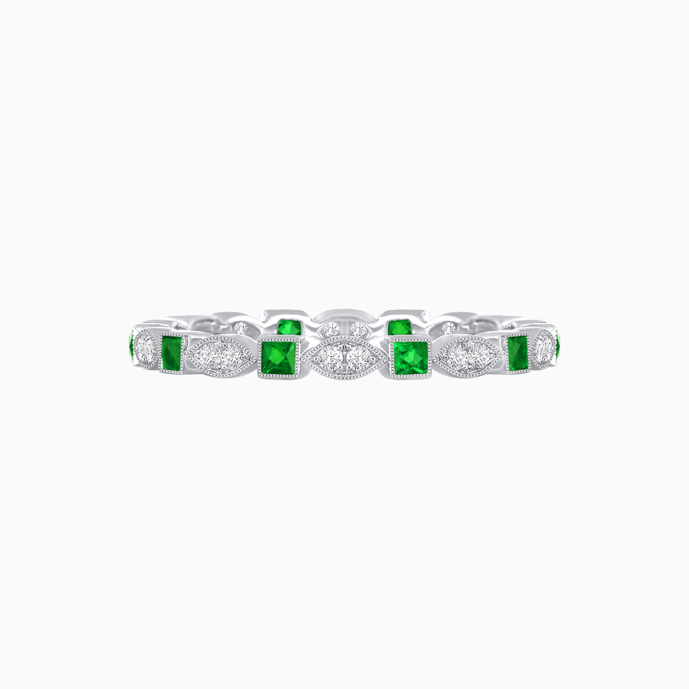 Art Deco Inspired Stackable Full Eternity Band with Geometric Gemstones - Shahin Jewelry