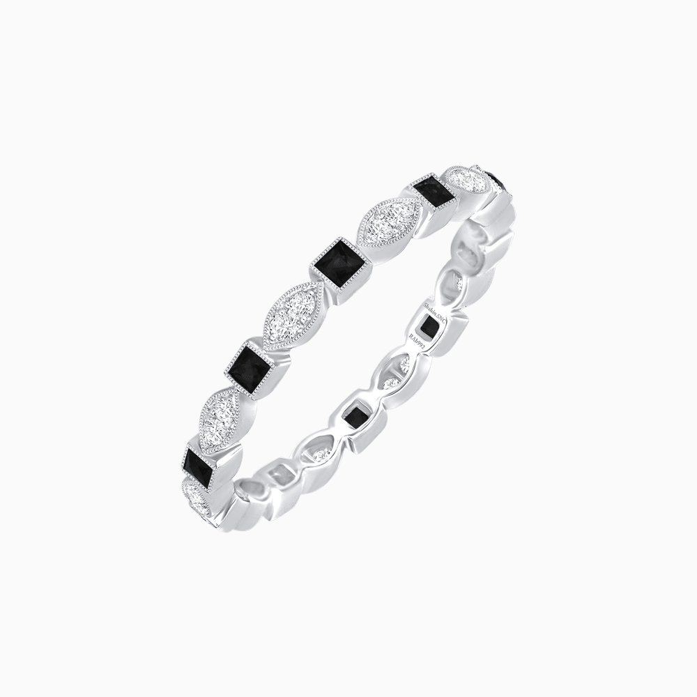 Art Deco Inspired Stackable Full Eternity Band with Geometric Gemstones - Shahin Jewelry