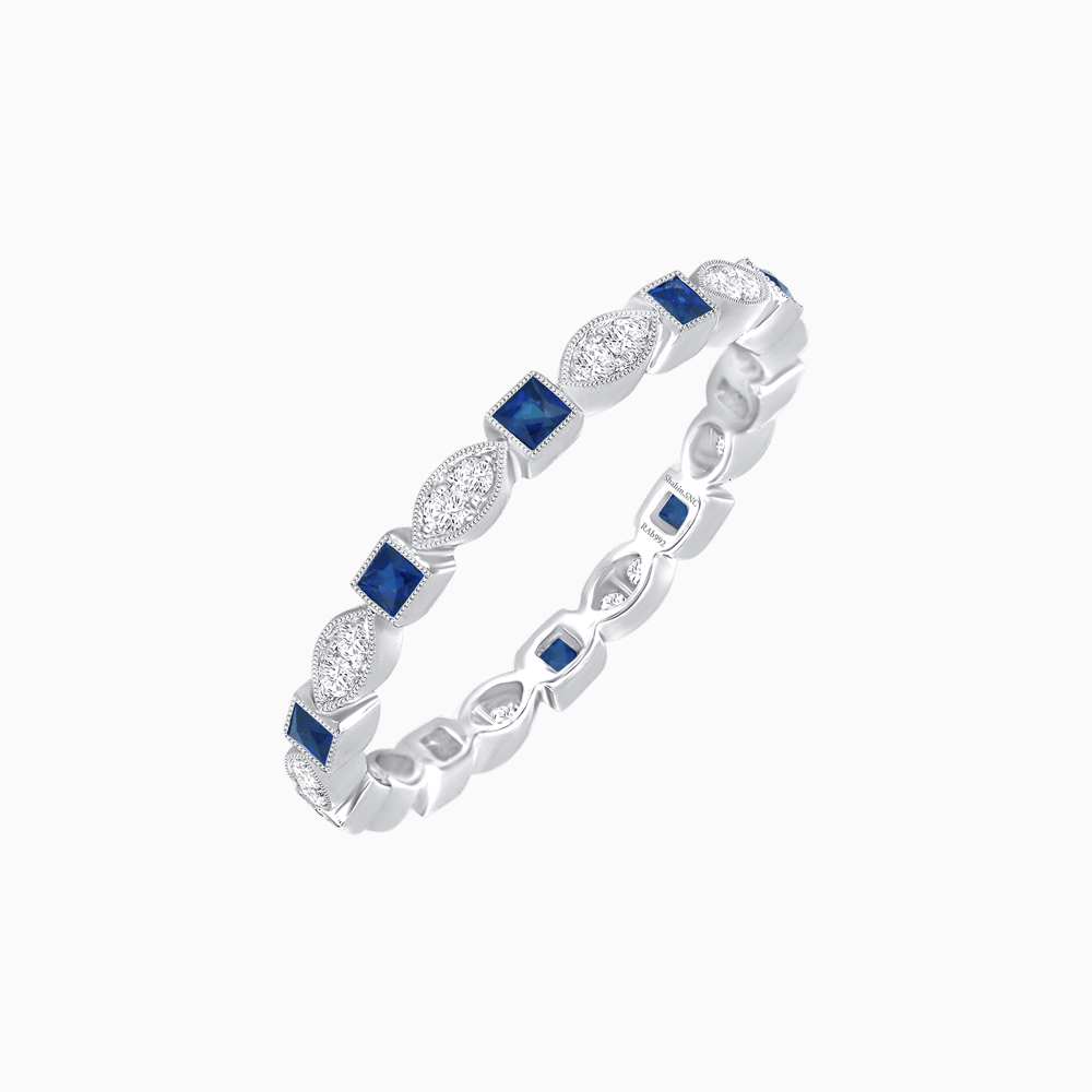 Art Deco Inspired Stackable Full Eternity Band with Geometric Gemstones - Shahin Jewelry