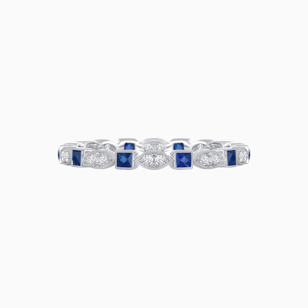 Art Deco Inspired Stackable Full Eternity Band with Geometric Gemstones - Shahin Jewelry