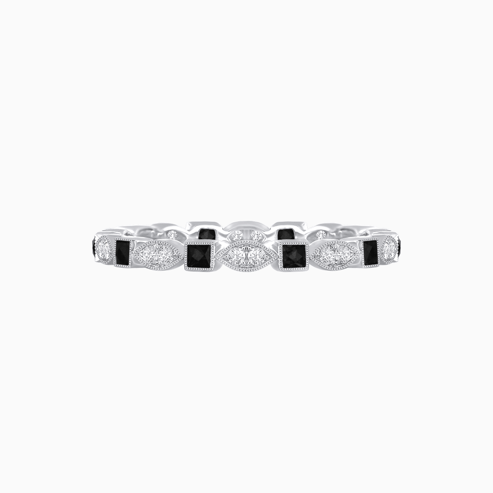 Art Deco Inspired Stackable Full Eternity Band with Geometric Gemstones - Shahin Jewelry