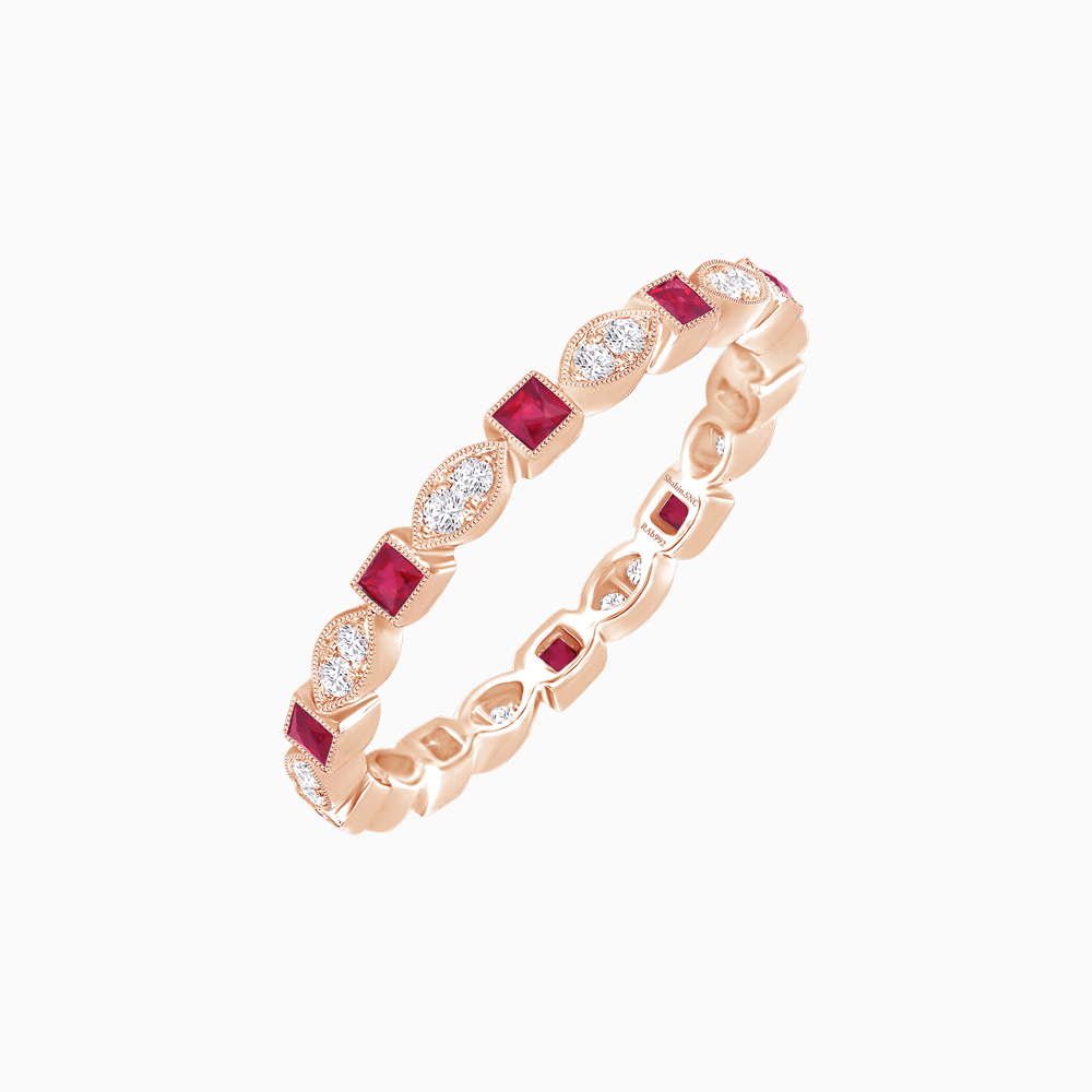 Art Deco Inspired Stackable Full Eternity Band with Geometric Gemstones - Shahin Jewelry