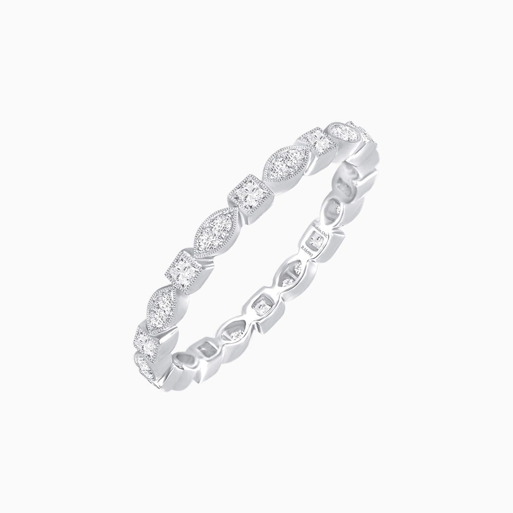 Art Deco Inspired Stackable Full Eternity Band with Geometric Gemstones - Shahin Jewelry