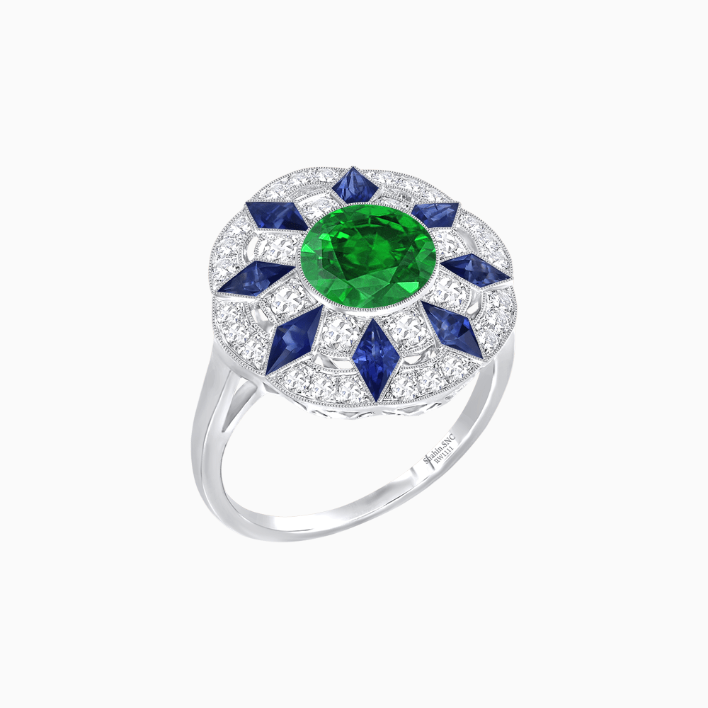 Art Deco Inspired Starburst Gemstone & Diamond Cocktail Ring - Shahin Jewelry