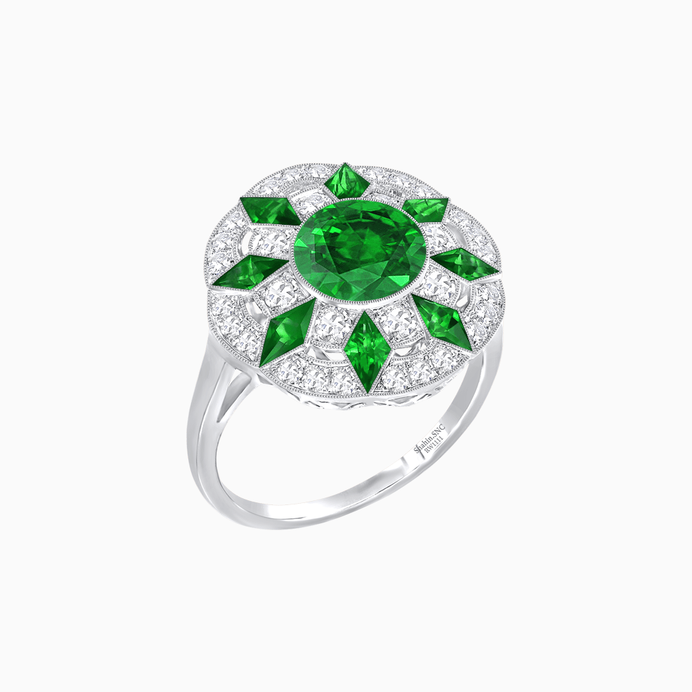 Art Deco Inspired Starburst Gemstone & Diamond Cocktail Ring - Shahin Jewelry