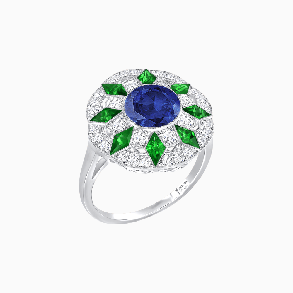 Art Deco Inspired Starburst Gemstone & Diamond Cocktail Ring - Shahin Jewelry