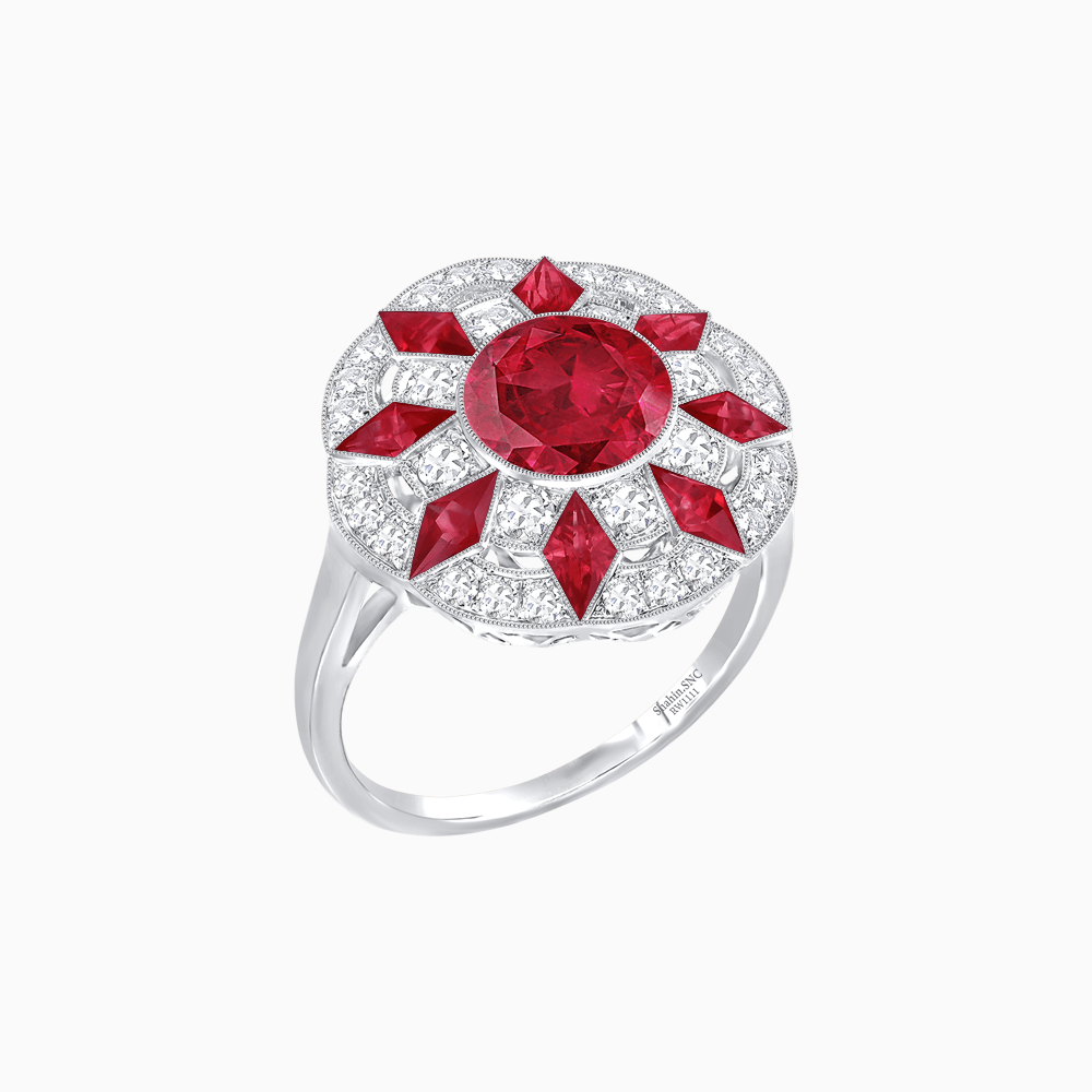Art Deco Inspired Starburst Gemstone & Diamond Cocktail Ring - Shahin Jewelry