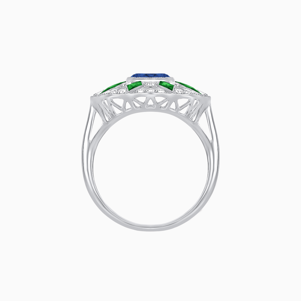 Art Deco Inspired Starburst Gemstone & Diamond Cocktail Ring - Shahin Jewelry