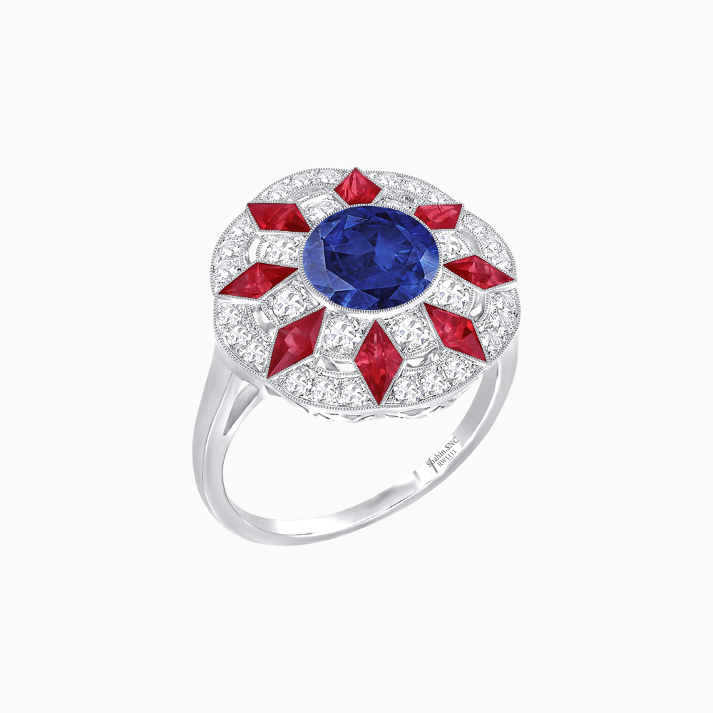 Art Deco Inspired Starburst Gemstone & Diamond Cocktail Ring - Shahin Jewelry