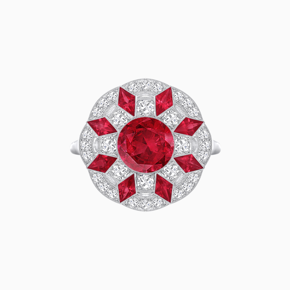 Art Deco Inspired Starburst Gemstone & Diamond Cocktail Ring - Shahin Jewelry