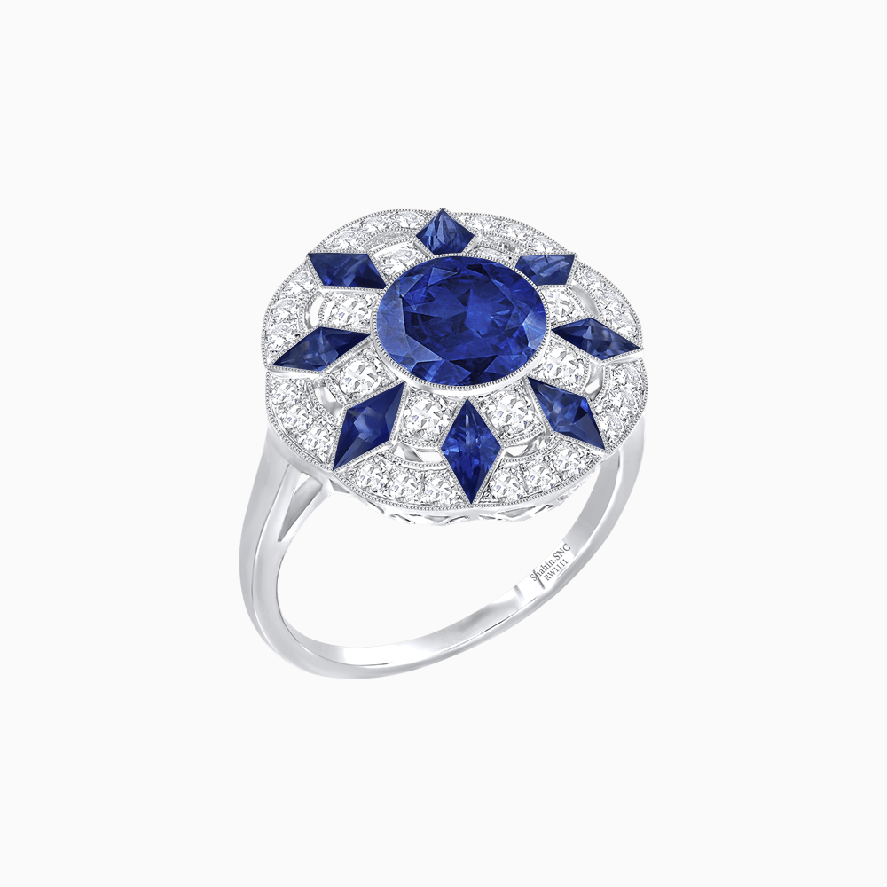 Art Deco Inspired Starburst Gemstone & Diamond Cocktail Ring - Shahin Jewelry