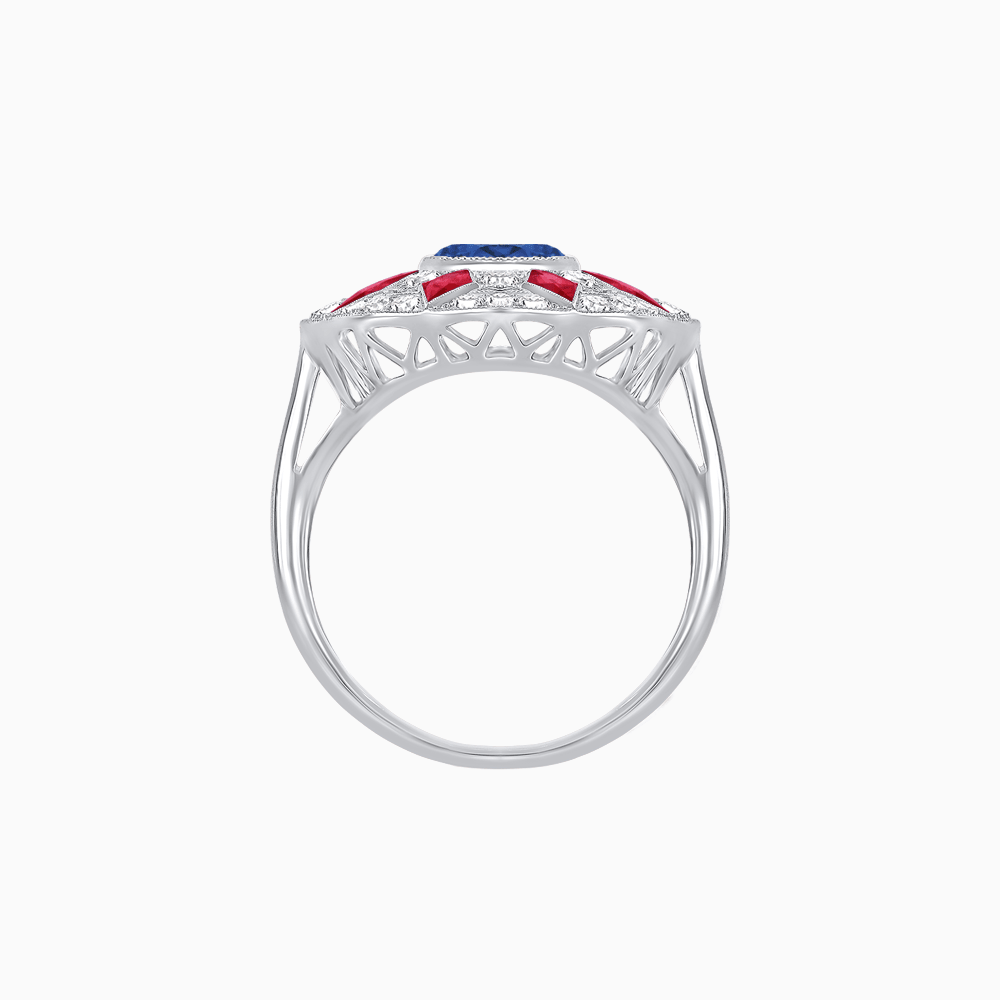Art Deco Inspired Starburst Gemstone & Diamond Cocktail Ring - Shahin Jewelry