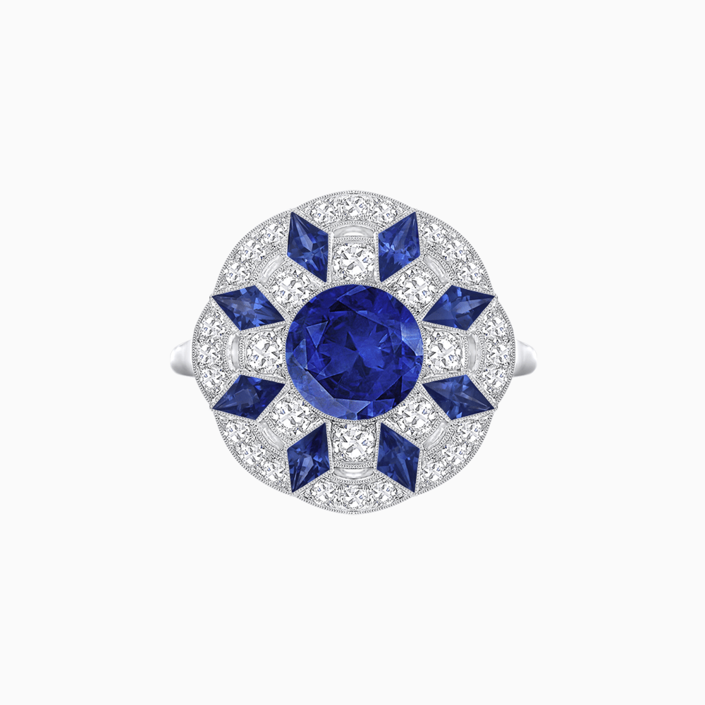 Art Deco Inspired Starburst Gemstone & Diamond Cocktail Ring - Shahin Jewelry