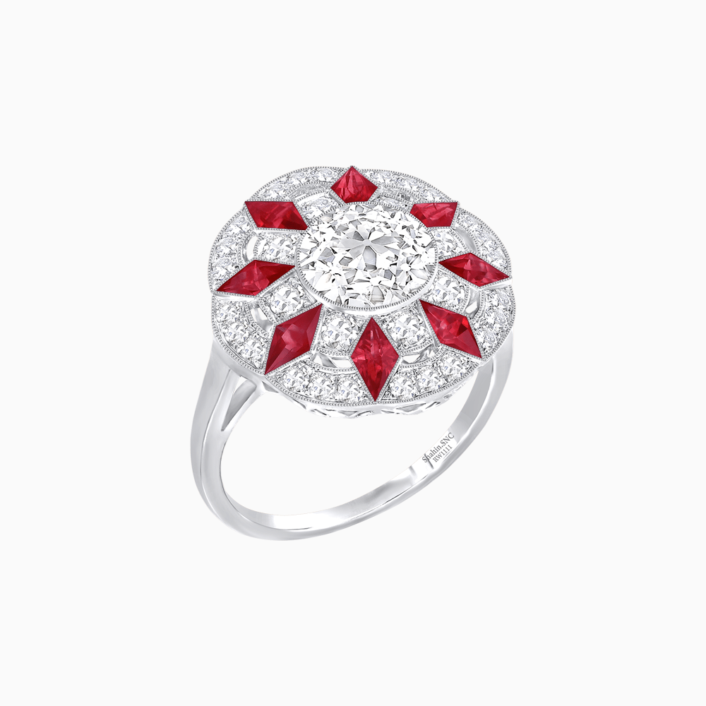 Art Deco Inspired Starburst Gemstone & Diamond Cocktail Ring - Shahin Jewelry