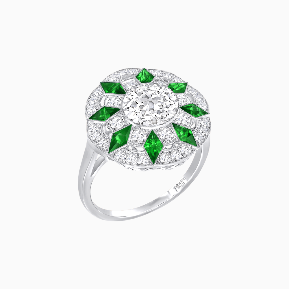 Art Deco Inspired Starburst Gemstone & Diamond Cocktail Ring - Shahin Jewelry