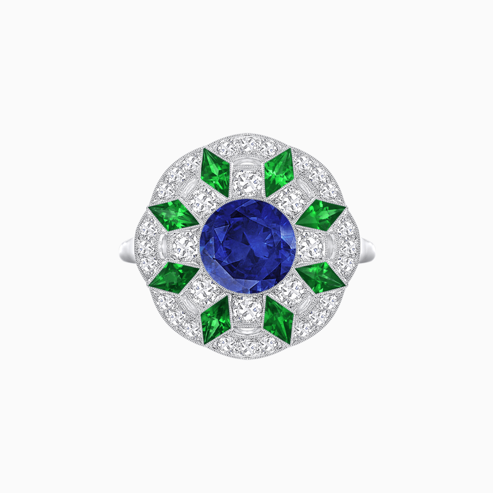 Art Deco Inspired Starburst Gemstone & Diamond Cocktail Ring - Shahin Jewelry